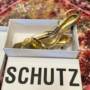 ♡ SCHUTZ Heloise Metallic Leather Sandal Size 11 ♡